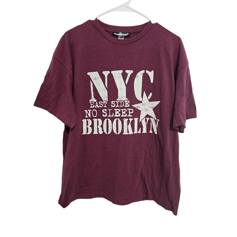 Charlotte Russe NYC East Side No Sleep Brooklyn T-shirt In Burgundy‎ Size XS